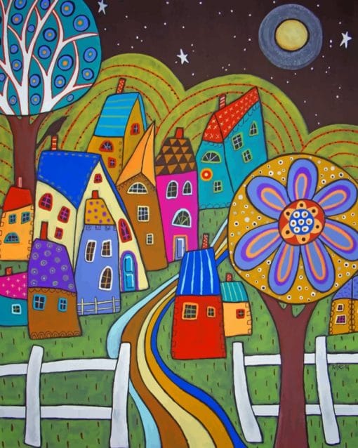 Drawing of Houses At Night paint by numbers