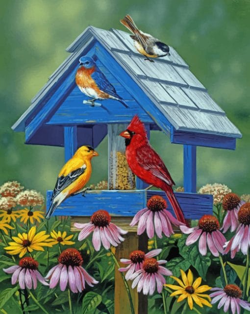 Birds In Tiny Wooden House paint by numbers