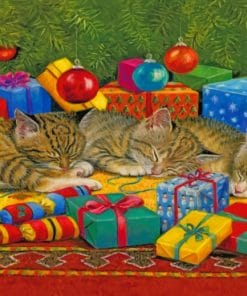 Cats Laying Near Christmas Gifts paint by numbers