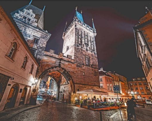 Charles Bridge Towers At Night paint by numbers