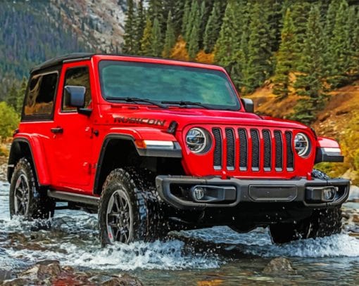 Red Jeep Crossing The River paint by numbers