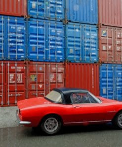 Red Vehicle Near Containers paint by numbers