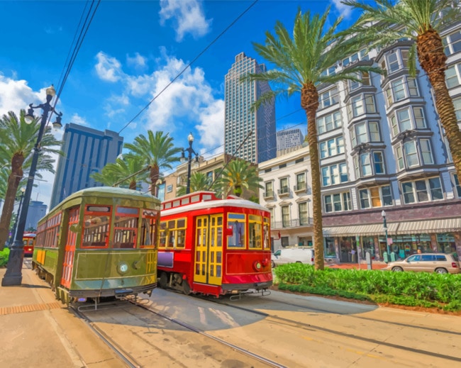 Two Trams In New Orleans paint by numbers