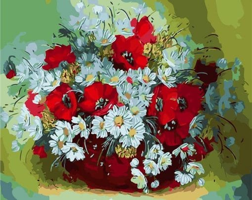 White And Red Daisies paint by numbers