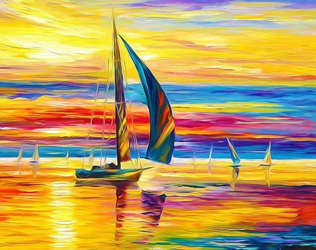 Colorful Sailing Boat - Paint By Numbers - NumPaint - Paint by numbers