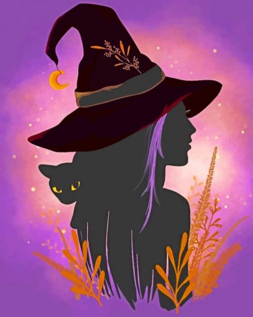 Witch And Cat paint by numbers