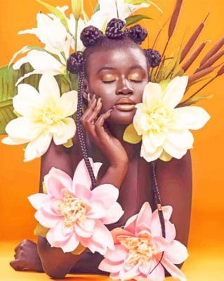 Black Woman Flowers Paint by numbers