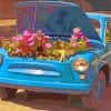 Blue Car And Flowers Paint by numbers