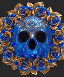 Blue Skull And Flowers paint by numbers