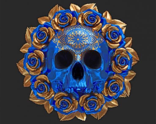 Blue Skull And Flowers paint by numbers