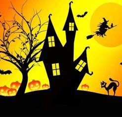 Halloween House Silhouette paint by numbers