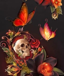 Skull Flower And Butterflies Paint by numbers