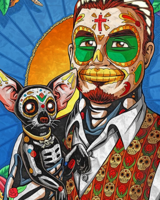 Sugar Skull Man And His Pet paint by numbers