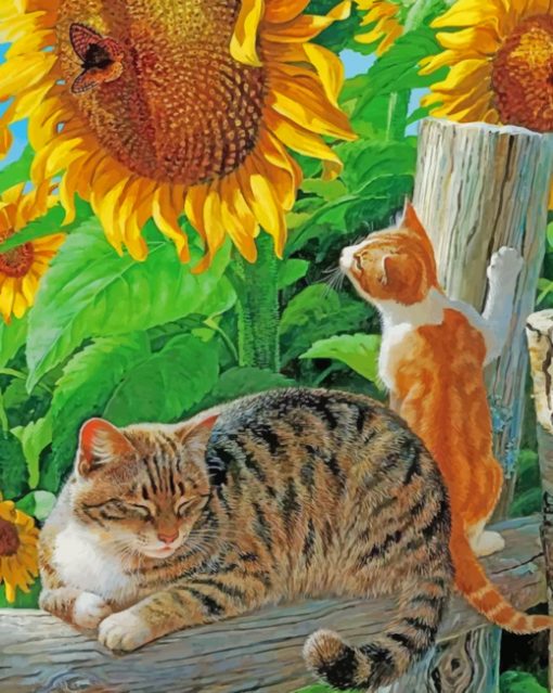 Sunflower And Cats paint by numbers