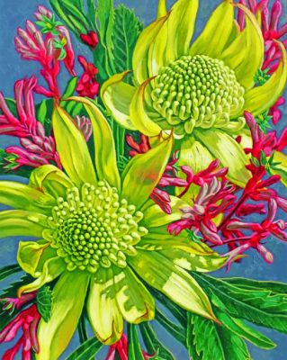 Green Waratahs With Kangaroo Paws paint by numbers