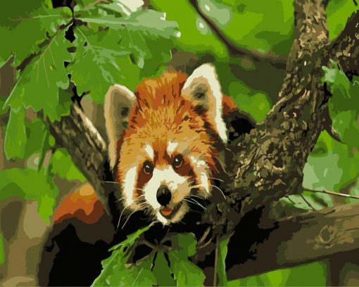 Little Red Panda On A Branch Paint by numbers