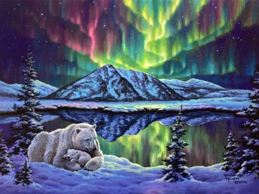 Polar Bears In Northern Lights Paint by numbers