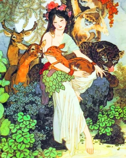 Asian Woman And Stag paint by numbers