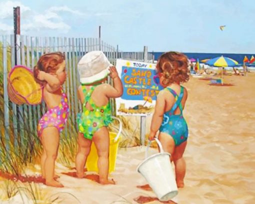 Baby Sisters On The Beach Paint by numbers