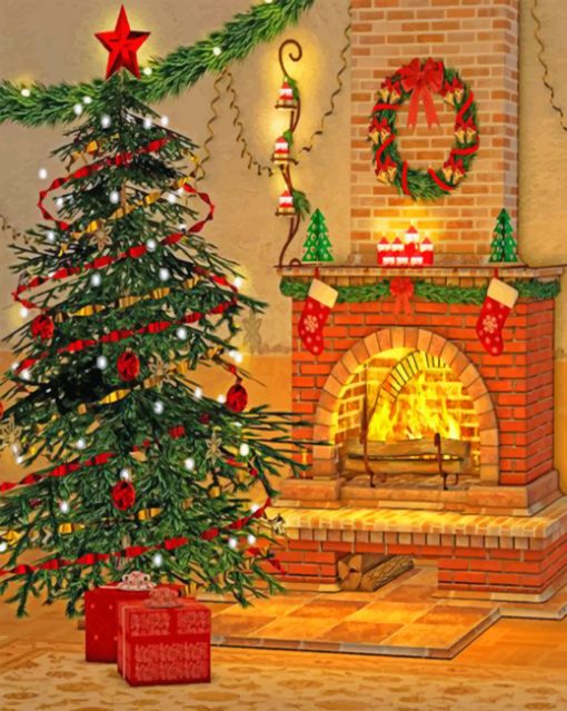 Christmas Tree And Fireplace paint by numbers