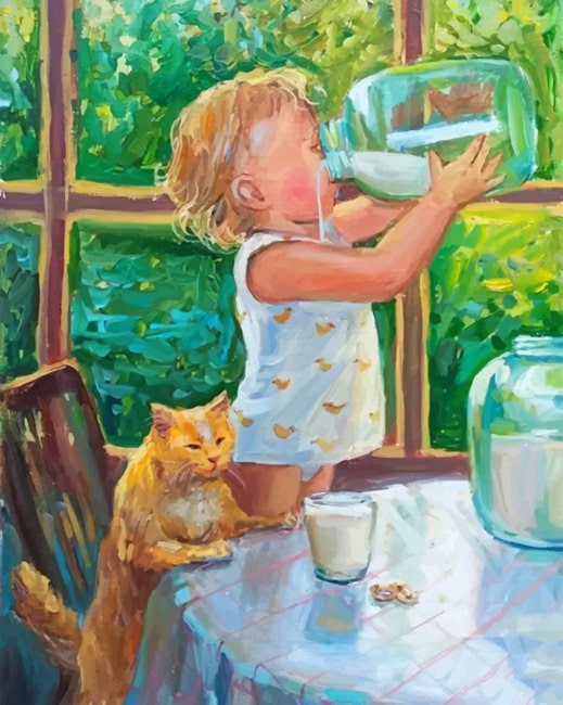 Girl Drinking Milk Impressionist paint by numbers