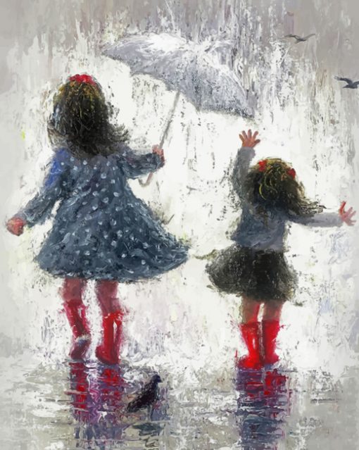 Happy Sisters On A Rainy Day paint by numbers