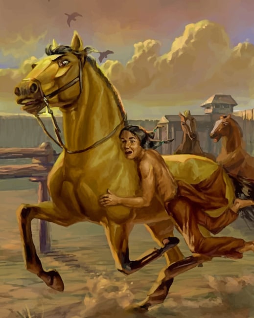 Running Horse With A Native American Paint by numbers