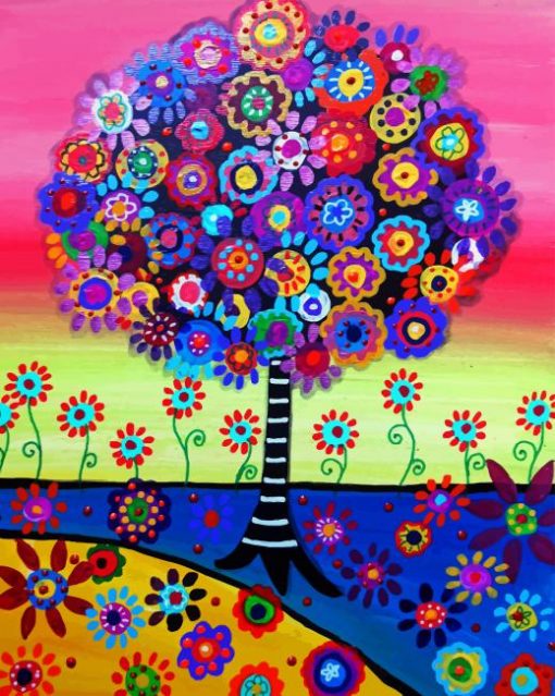 Mexican Folk Art Tree Paint by numbers
