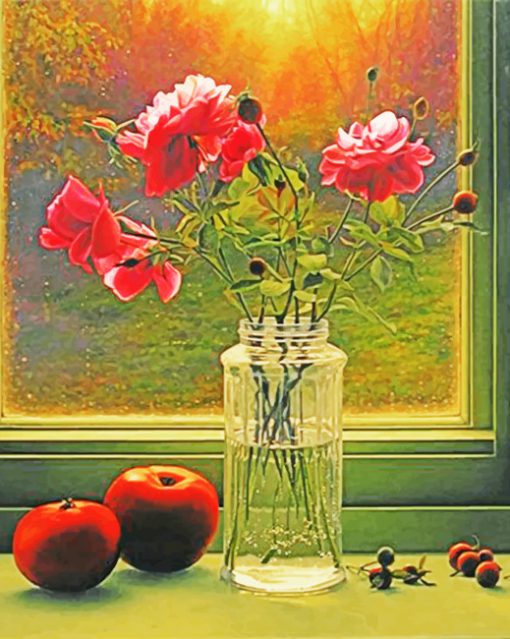 Pink Roses In A Bottle Paint by numbers
