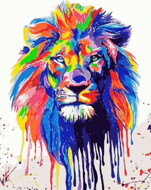 Rainbow Splatter Lion Paint by numbers