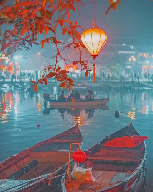 Vietnam Boats Night Paint by numbers