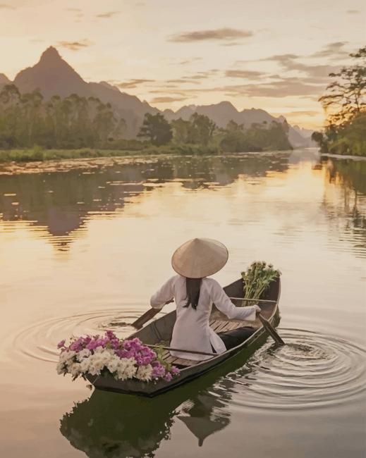 Vietnamese Woman In A Boat Piant by numbers