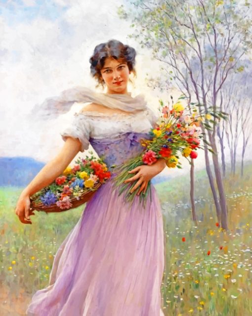 Woman Holding Flowers Paint by numbers