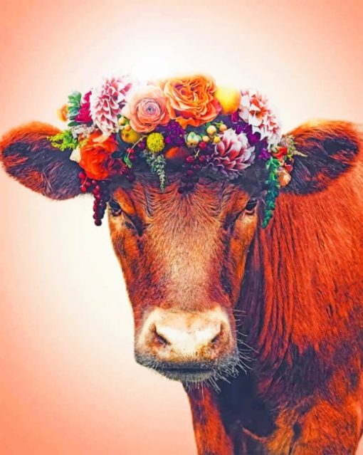 Floral Crown On Cow Paint by numbers