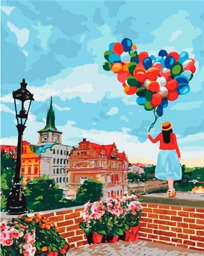 Girl Holding Balloons In Seville Paint by numbers