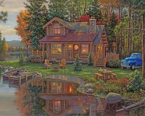Wooden Cabin - Paint By Number - NumPaint - Paint by numbers