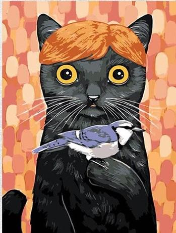Black Cat and Bird paint by numbers