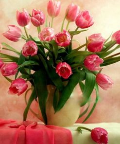 Pink Tulips in Vase Paint by numbers
