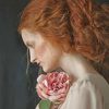 Redhead Woman Holding A Rose Paint by numbers