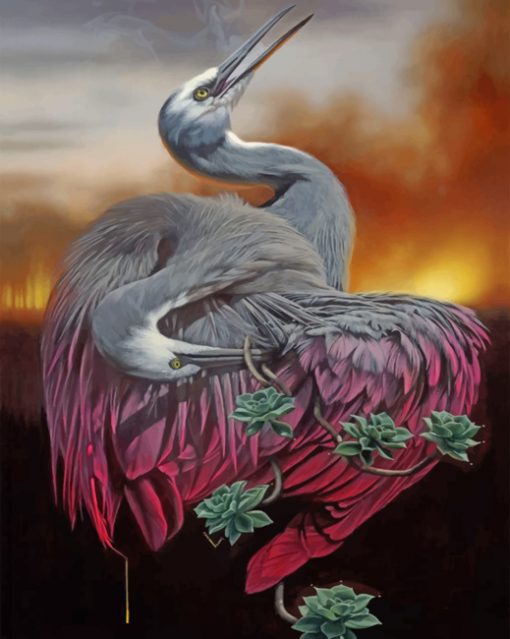 Great Blue Heron Birds And Cactus paint by numbers