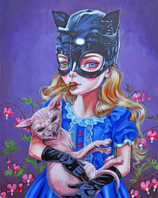 Cat Woman Holding A Mad Kitty Paint by numbers