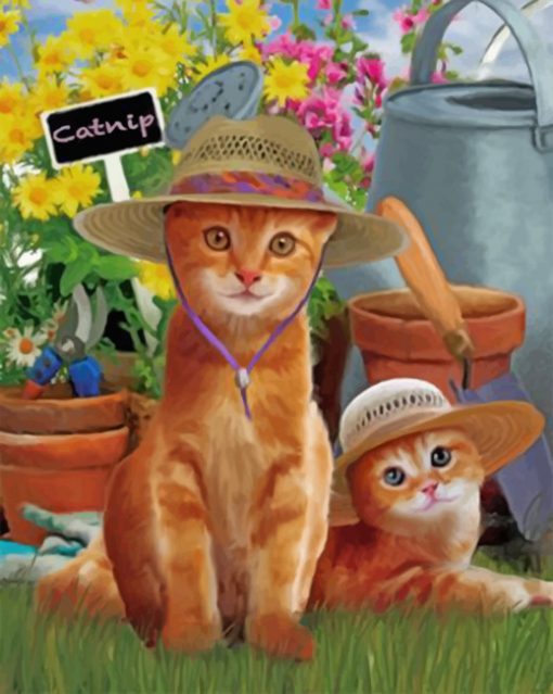 Cats Wearig Sunhats Paint by numbers