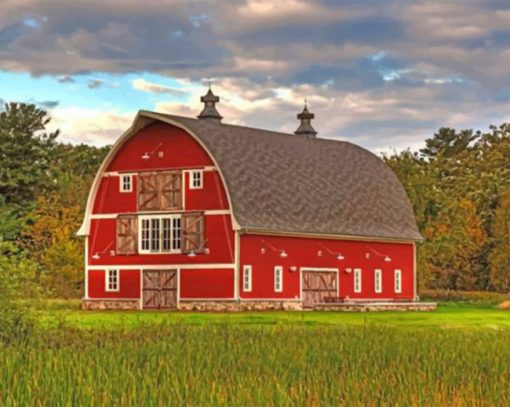 Charming Farmhouse And Red Barn Paint by numbers