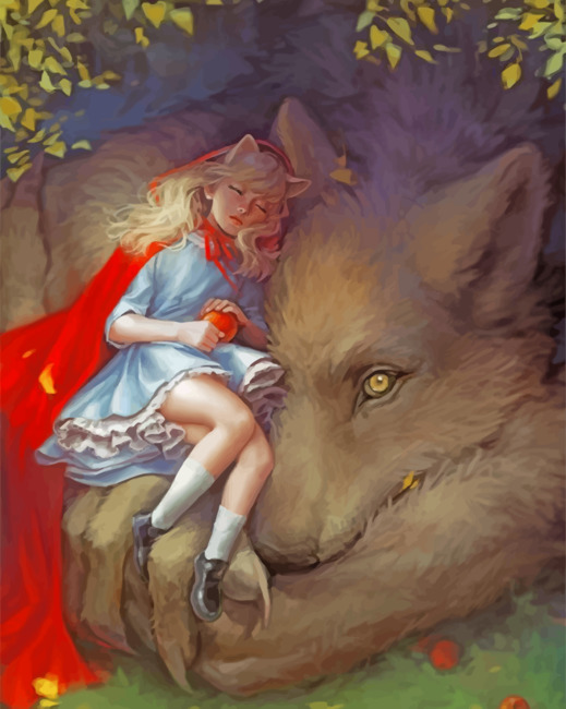 Sleepy Girl And A Wolf paint by numbers