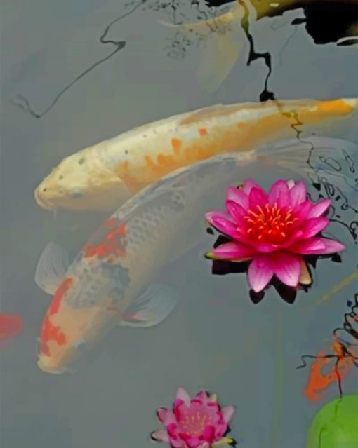 Pink Lotus And Koi Fishes Paint by numbers
