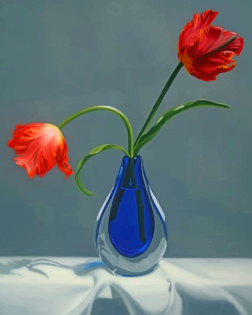 Red Flowers In A Blue Vase Paint by numbers