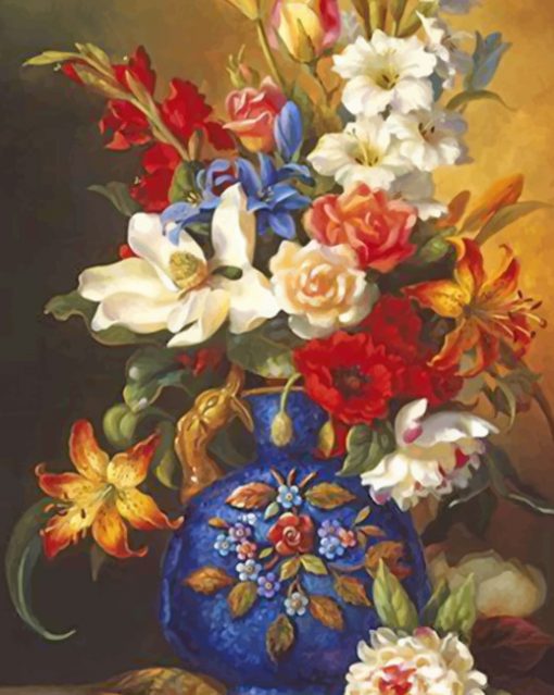 Vintage Blue Vase And Flowers paint by numbers