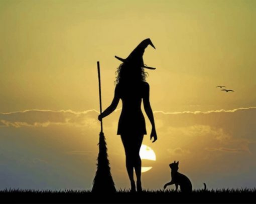 Witch And Her Cat Silhouette paint by numbers