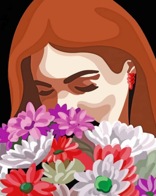 Woman Smelling Flowers paint by numbers