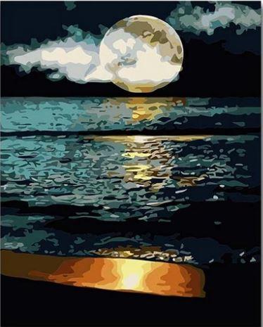 Full Moon Night At A Beach Paint by numbers